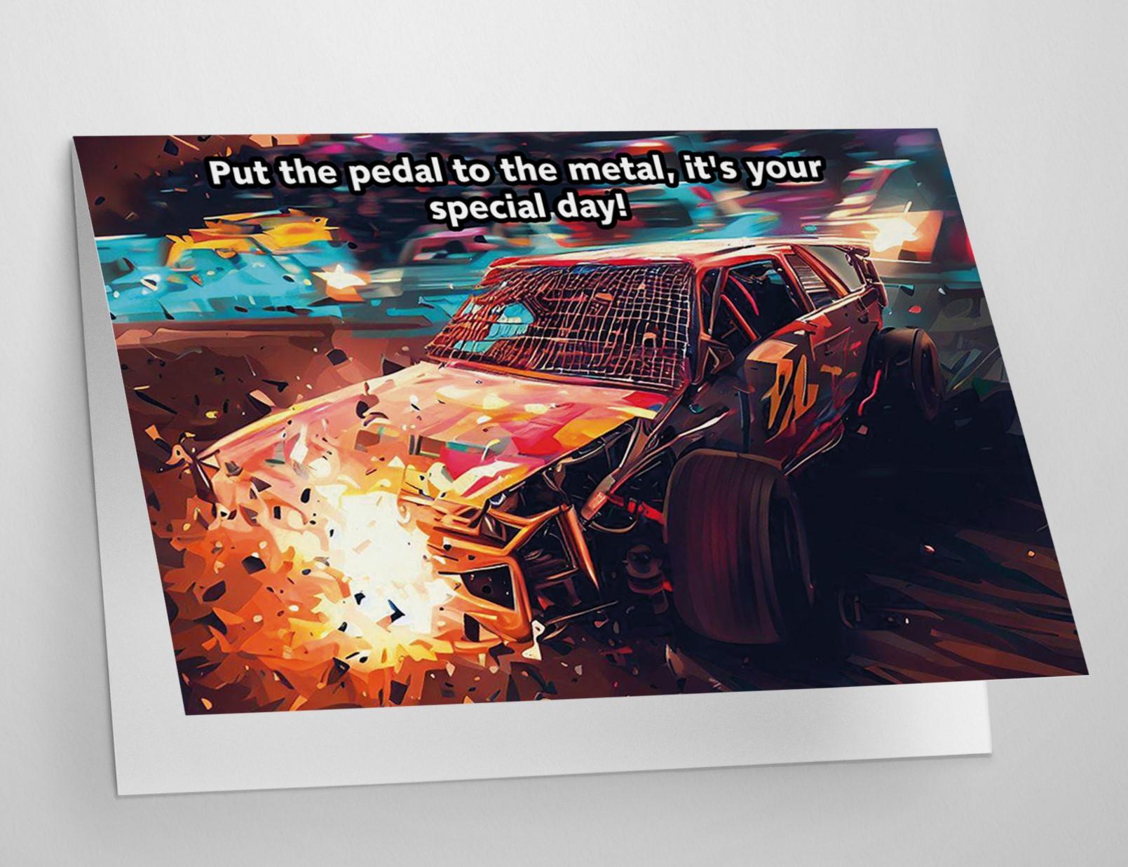 Banger Racing Birthday Card - Stock Car Smash Demo Derby