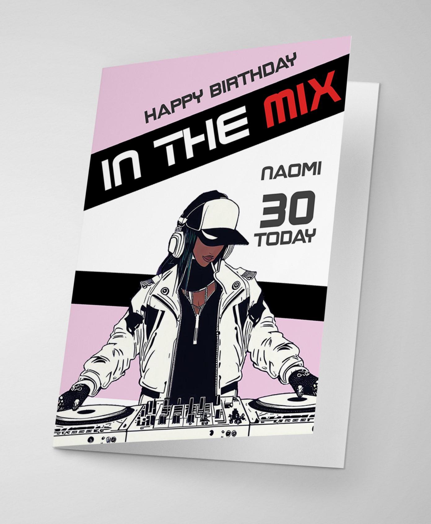Personalised Female DJ Birthday Card - Music Mix
