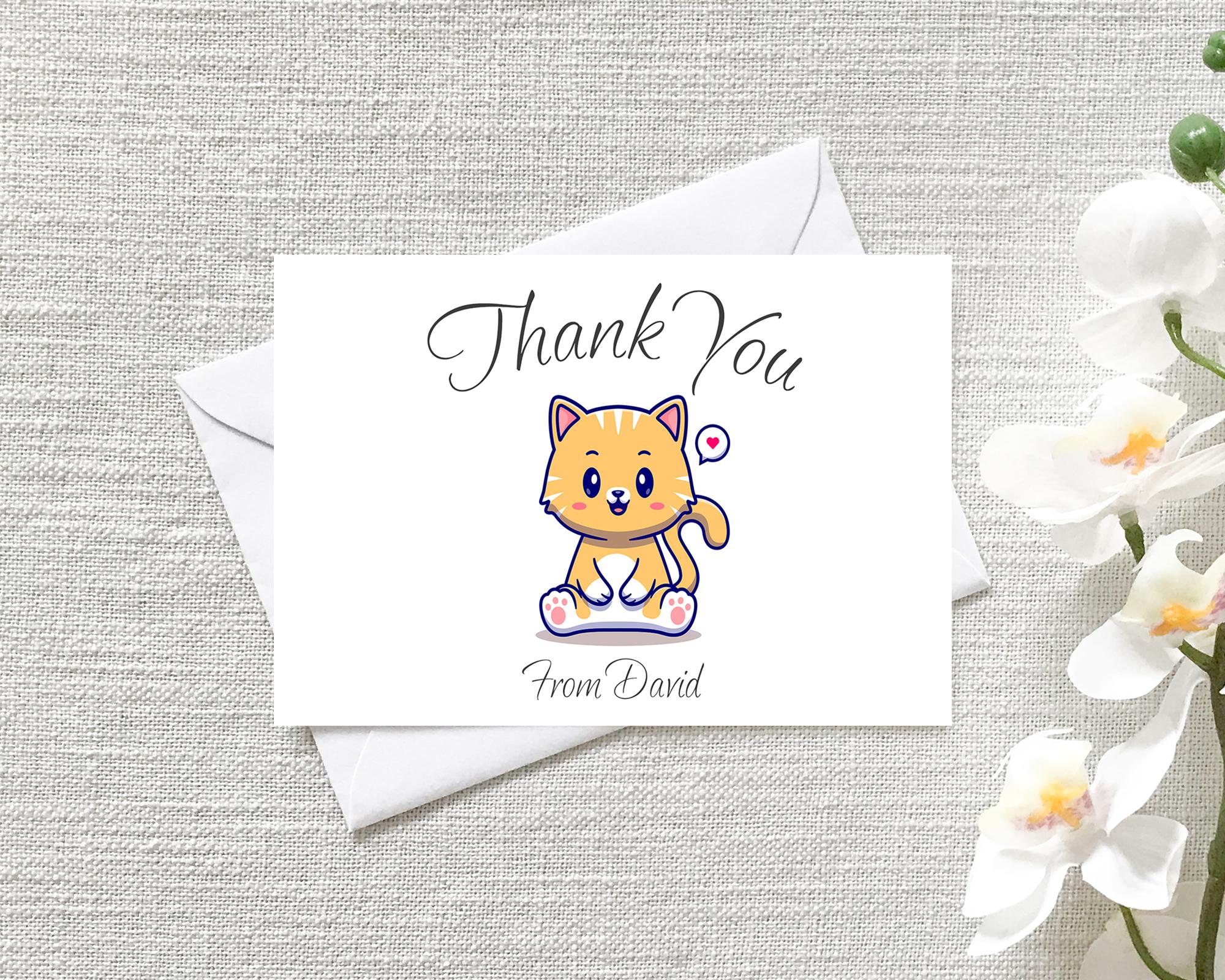 Pack of 12 Personalised Thank You Cute Kitten Note Cards