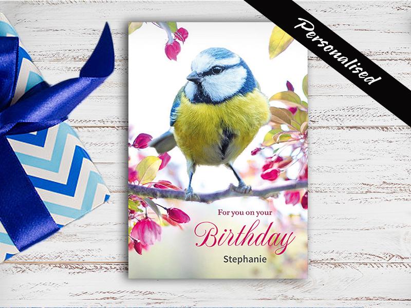 Personalised Blue Tit Birthday Card - Garden Bird Nature