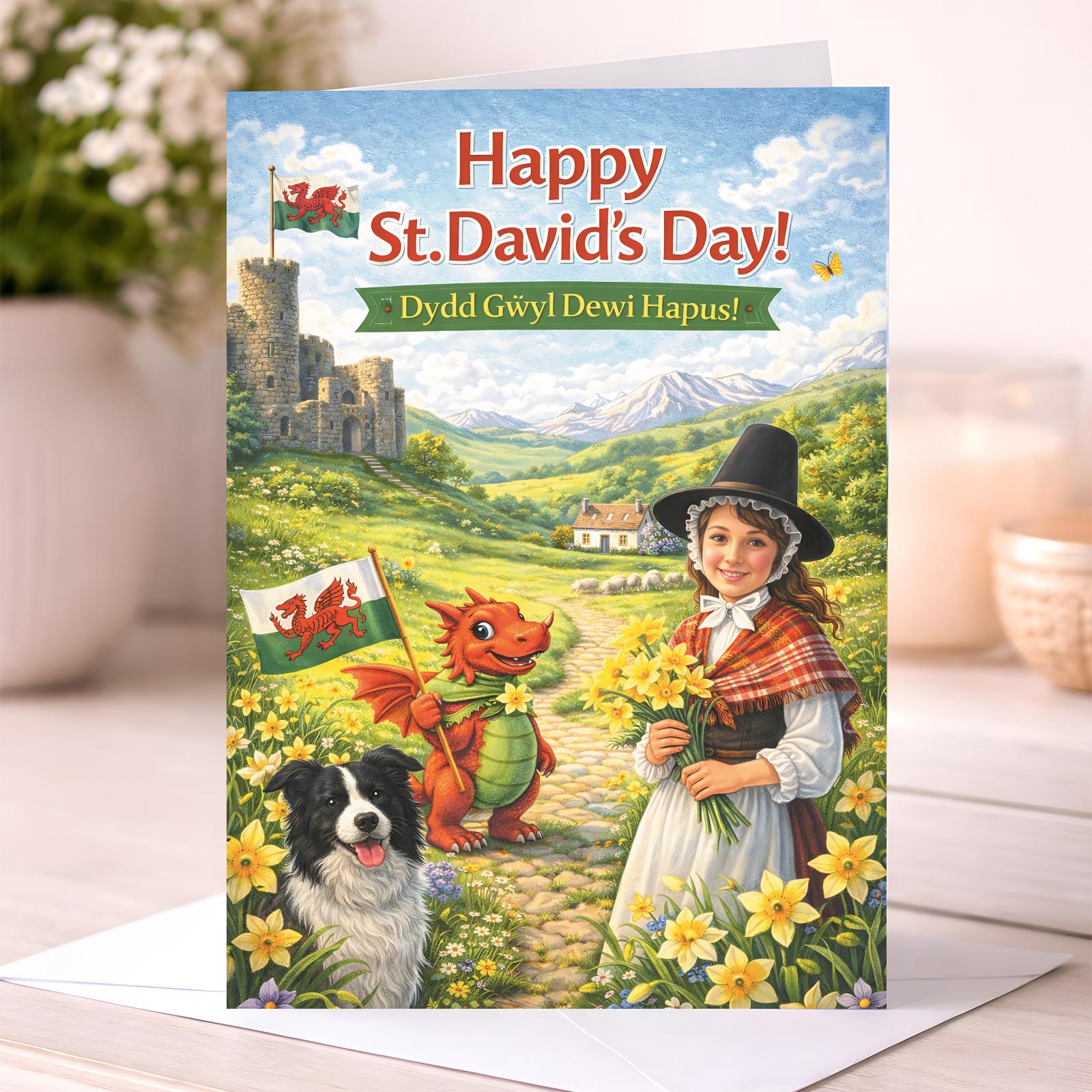 St David’s Day Card – Welsh Greeting Card – Dydd Gŵyl Dewi Hapus