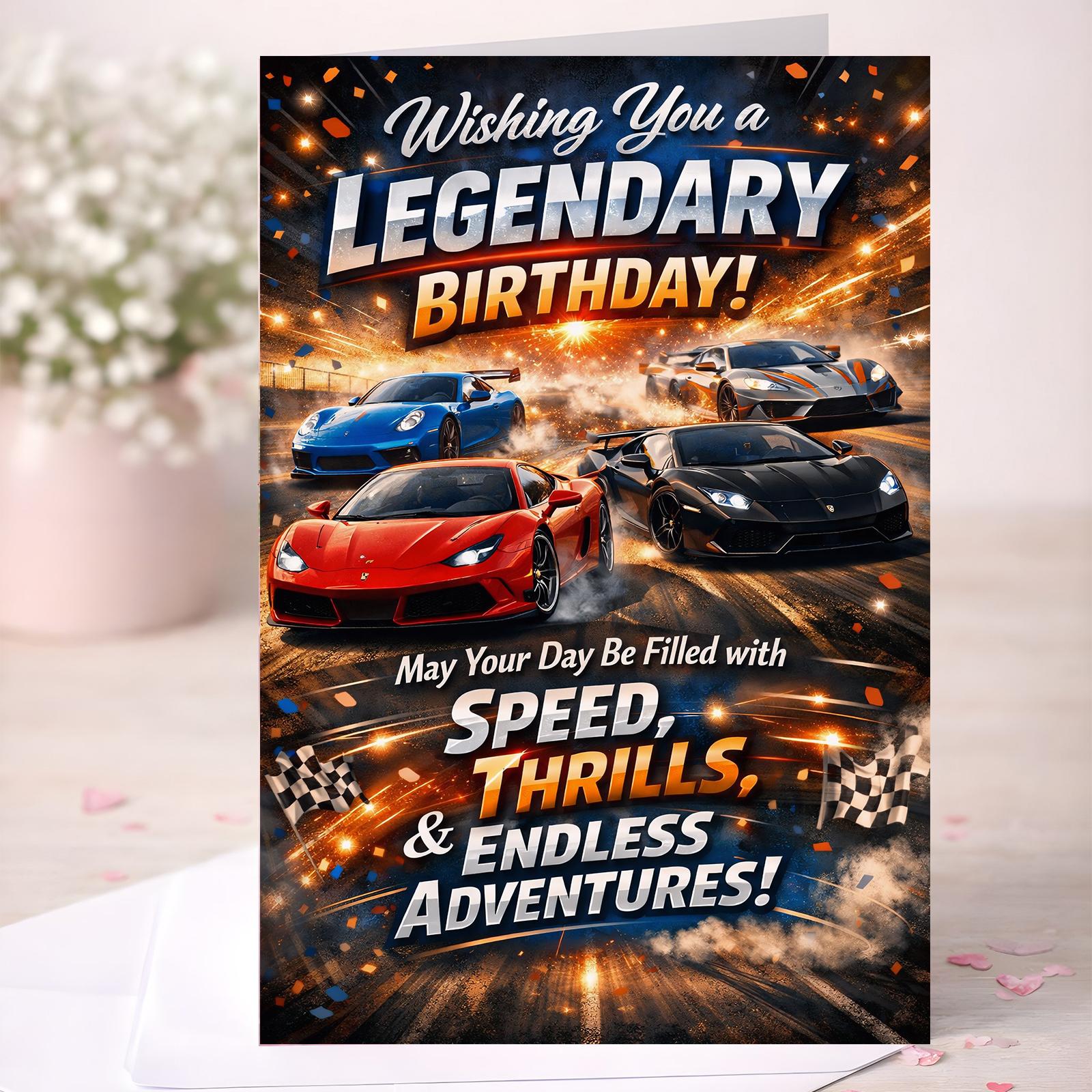 Legendary Birthday Card for Him – Racing Cars